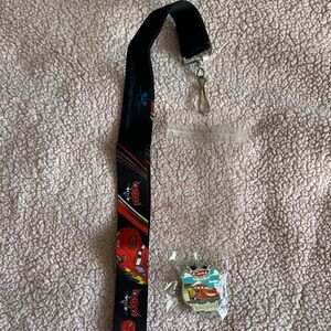 Disneyland Cars Lanyard with Lightning McQueen Badge Holder and Pin